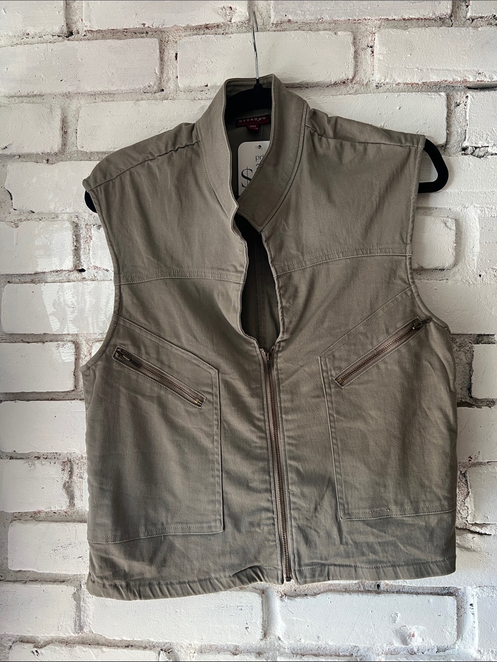 Sleeveless Utility Vest - Taupe with collar and front pockets